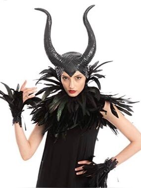 Black queen costume, cat suit, head dress, feather cuffs and Shawl